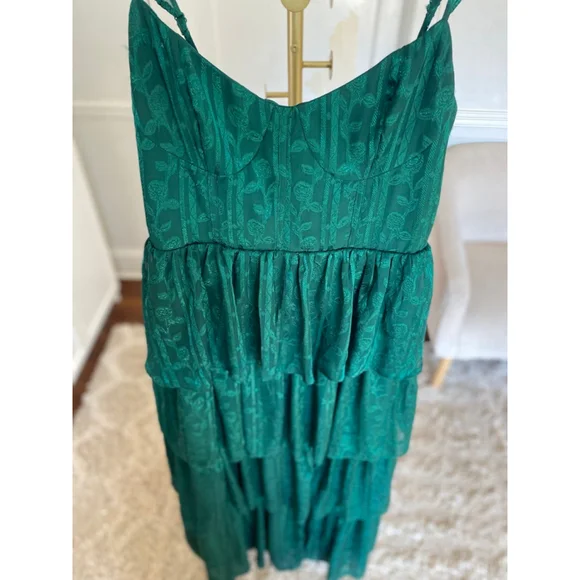 Lulus Emerald Green Maxi Dress Tiered Ruffle Romantic Wedding Guest Cottagecore - Picture 6 of 12